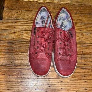 Born Tamara Red Leather Sneakers with Side Zipper